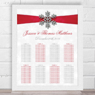 Diamante Snowflake & Red Ribbon Winter Wedding Poster