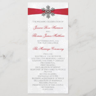 Snowflake Programs Zazzle Diamante Snowflake Red Ribbon Winter Wedding Program