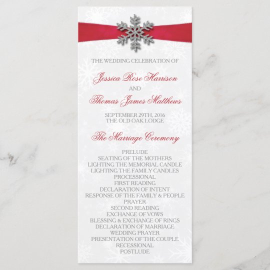 Diamante Snowflake Red Ribbon Winter Wedding Program Zazzle Com