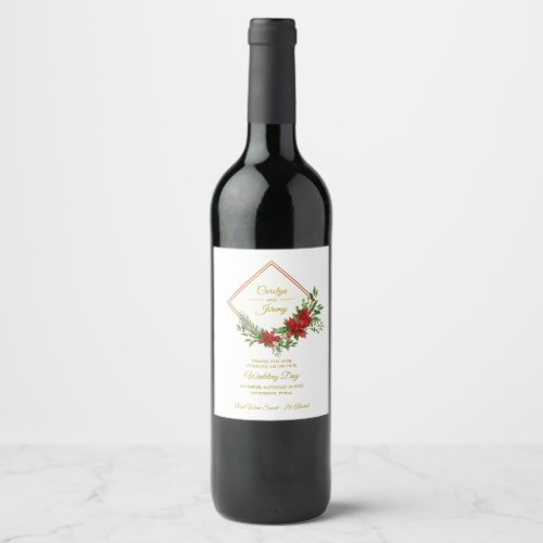 Diamod  Christmas Inspired Wedding Poinsettias Wine Label