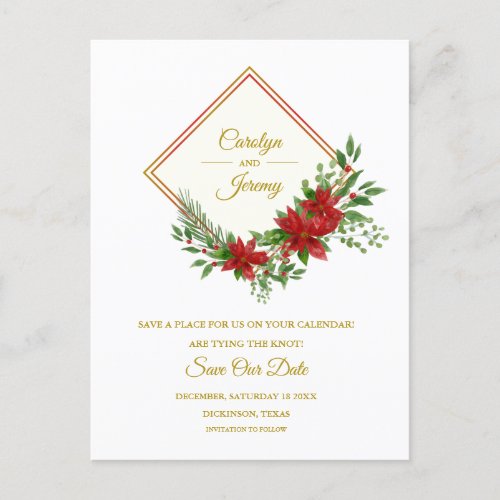 Diamod  Poinsettias Christmas Inspired Wedding Holiday Postcard