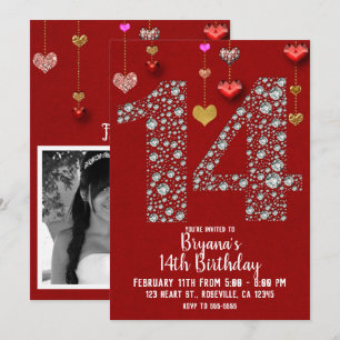 Diamond 14 Valentine's 14th Birthday Party Photo Invitation