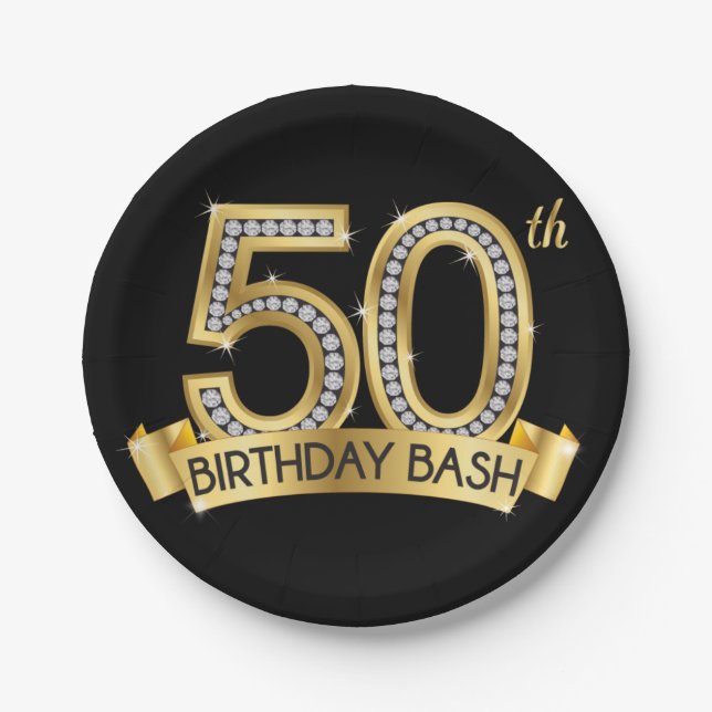 Diamond 50th Birthday Paper Plates (Front)