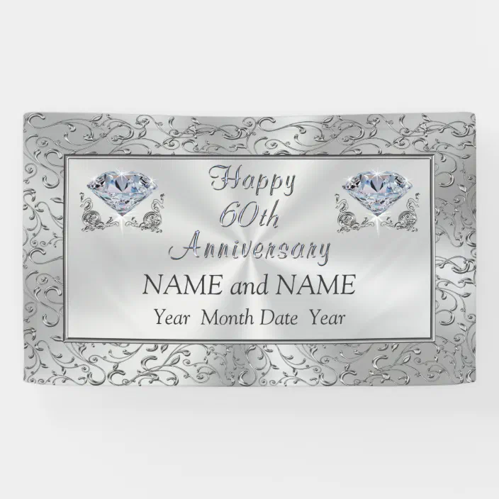Personalised 60th diamond wedding anniversay banner celebration party decoration poster