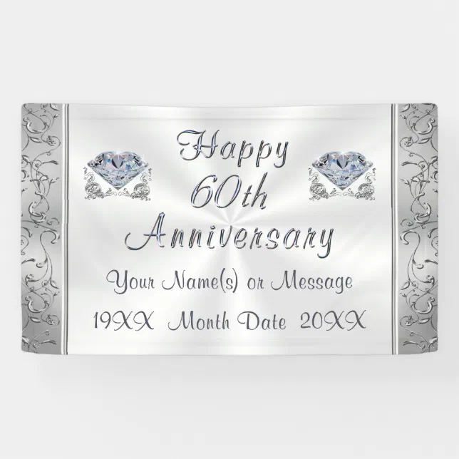 Elegant 60th Diamond Wedding Anniversary Banner, Zazzle