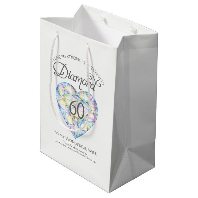 Diamond 60th anniversary custom jewelry gift bag (Back Angled)