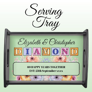 Diamond 60th Anniversary floral names green Serving Tray