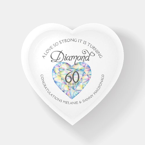 Diamond 60th Anniversary heart art name Paperweight