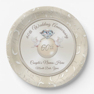 Diamond 60th Anniversary Paper Plates Personalized