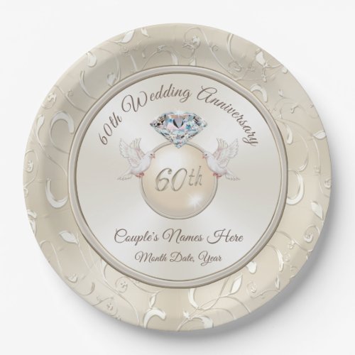 Diamond 60th Anniversary Paper Plates Personalized