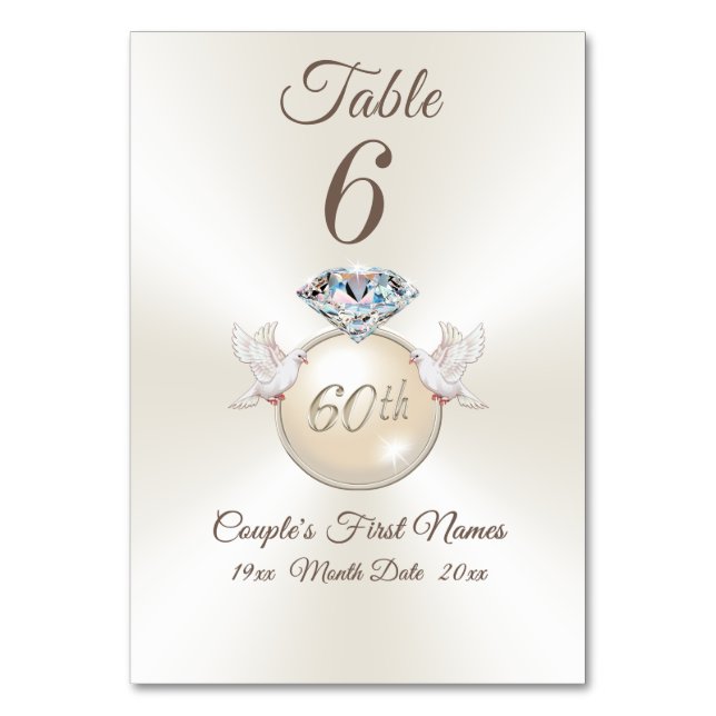 Diamond 60th Anniversary Table Number Cards (Front)