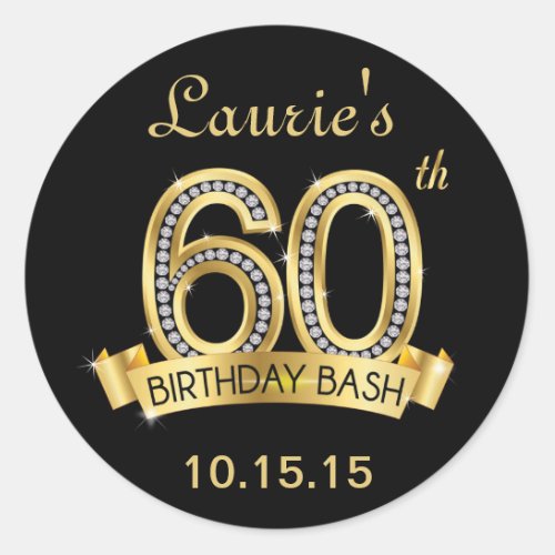 Diamond 60th Birthday Stickers  Black