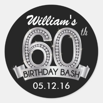 Diamond 60th Birthday Stickers | Black And Silver by AnnounceIt at Zazzle
