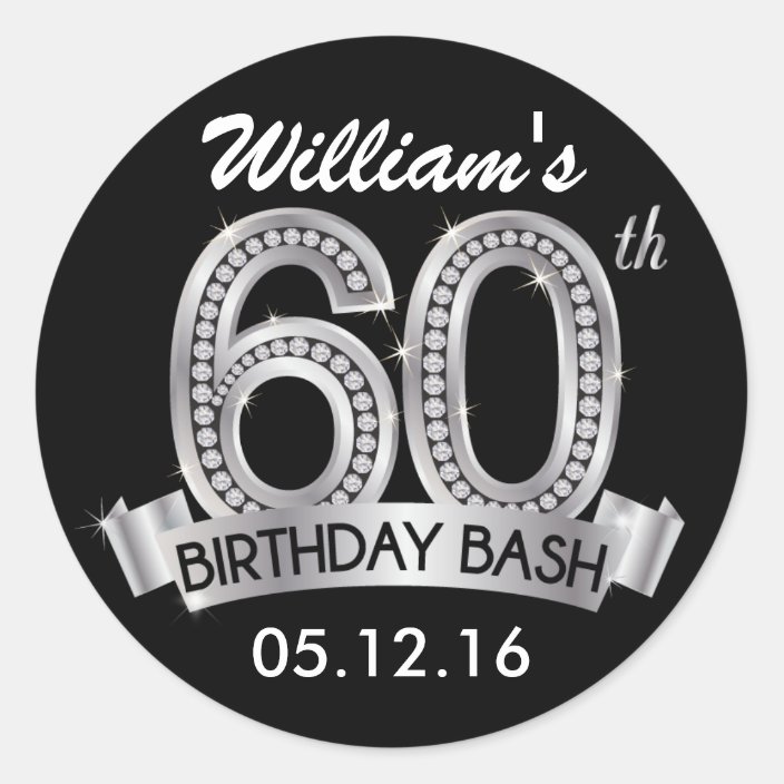 Diamond 60th Birthday Stickers | Black and Silver | Zazzle.com