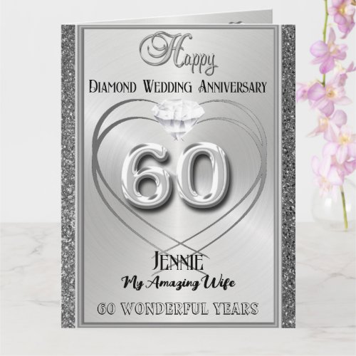 Diamond 60th Wedding Anniversary Card For Wife 