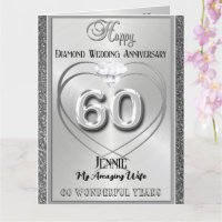 Diamond 60th Wedding Anniversary Card For Wife