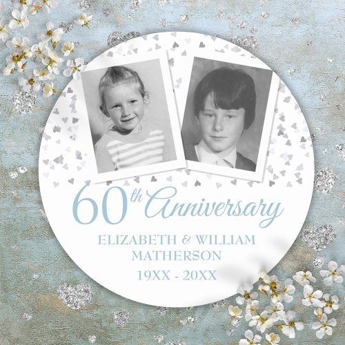 Diamond 60th Wedding Anniversary Childhood Photos Classic Round Sticker