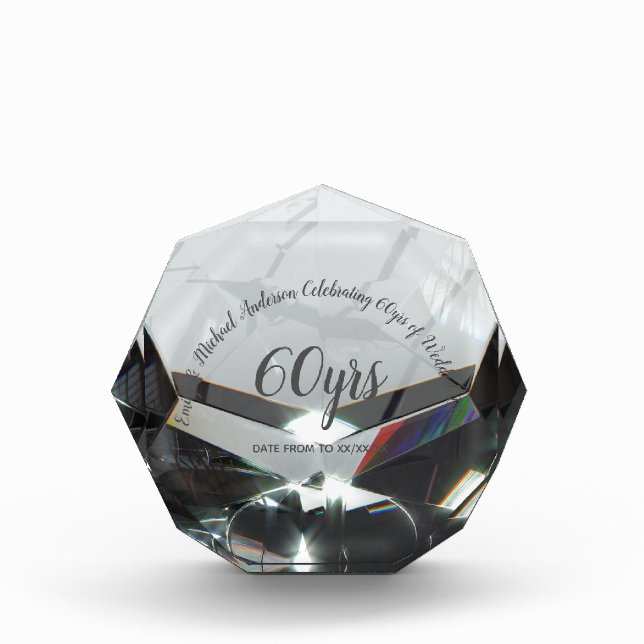 DIAMOND 60th Wedding Anniversary Crystal Look Acrylic Award (Front)