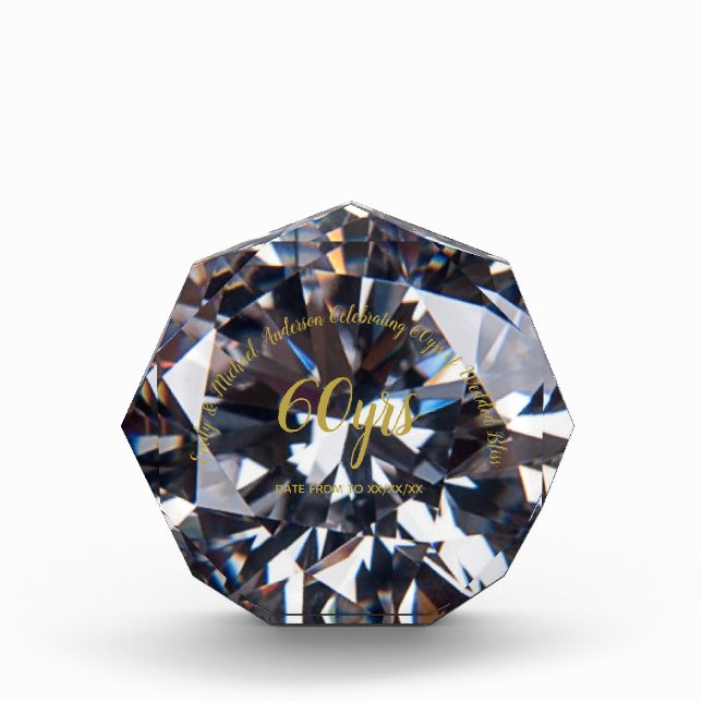 DIAMOND 60th Wedding Anniversary Crystal look Gold Acrylic Award (Front)