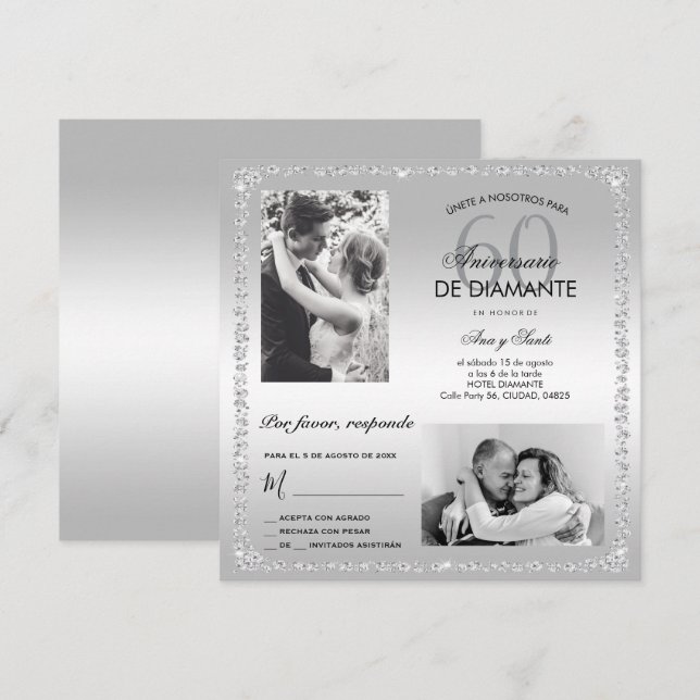 Diamond 60th Wedding Anniversary Double Photo  Invitation (Front/Back)