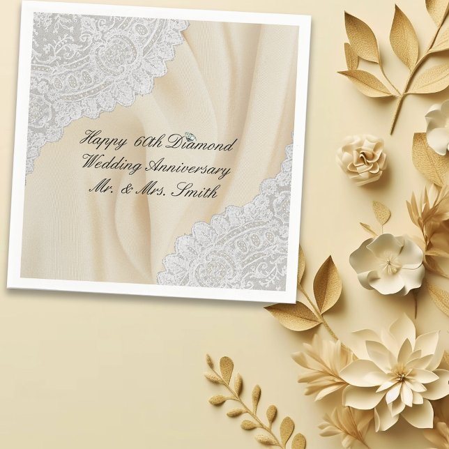 Diamond 60th Wedding Anniversary Faux Satin+Lace Napkins (Creator Uploaded)