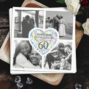 Diamond 60th wedding Anniversary heart four photos Napkins