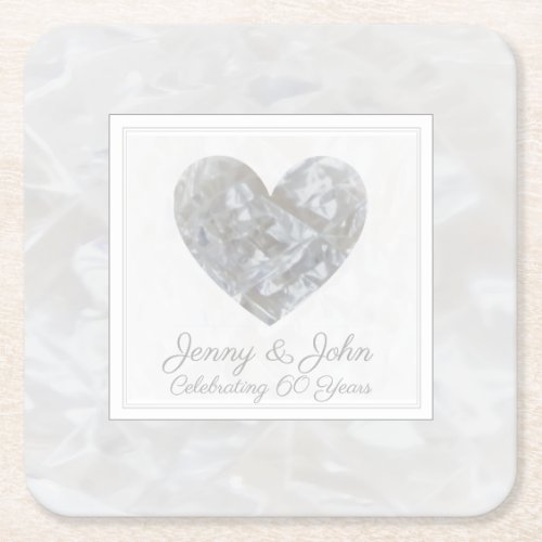 Diamond 60th wedding anniversary heart gift square paper coaster