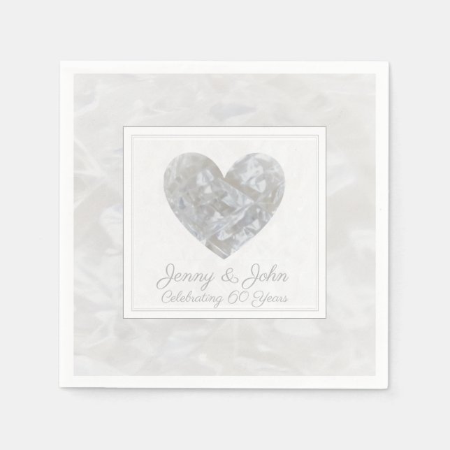 Diamond 60th wedding anniversary heart napkins (Front)