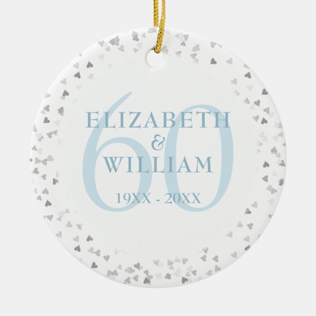 Diamond 60th Wedding Anniversary Hearts Confetti Ceramic Ornament (Front)