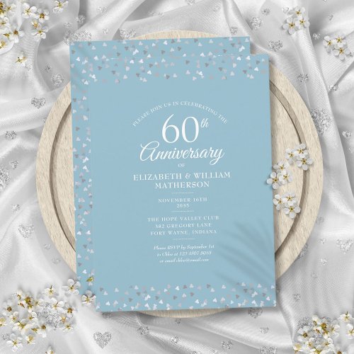 Diamond 60th Wedding Anniversary Hearts Confetti Invitation