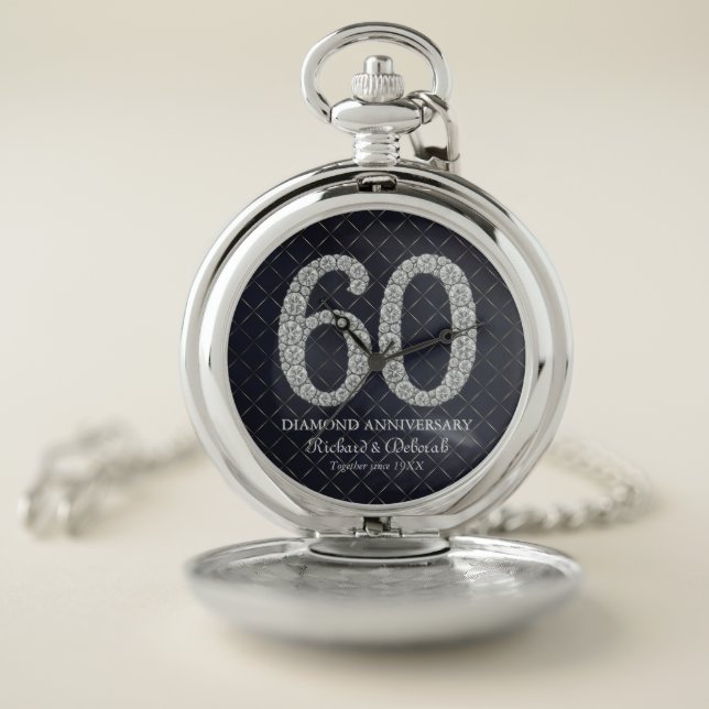 Diamond 60th Wedding Anniversary Husband Pocket Watch (Inside)