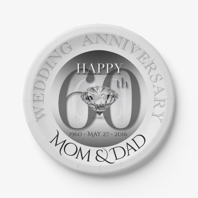 Diamond 60th Wedding Anniversary Paper plates (Front)