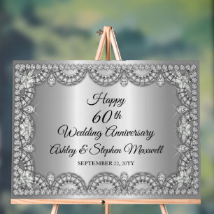 Diamond 60th Wedding Anniversary Party Acrylic Sign