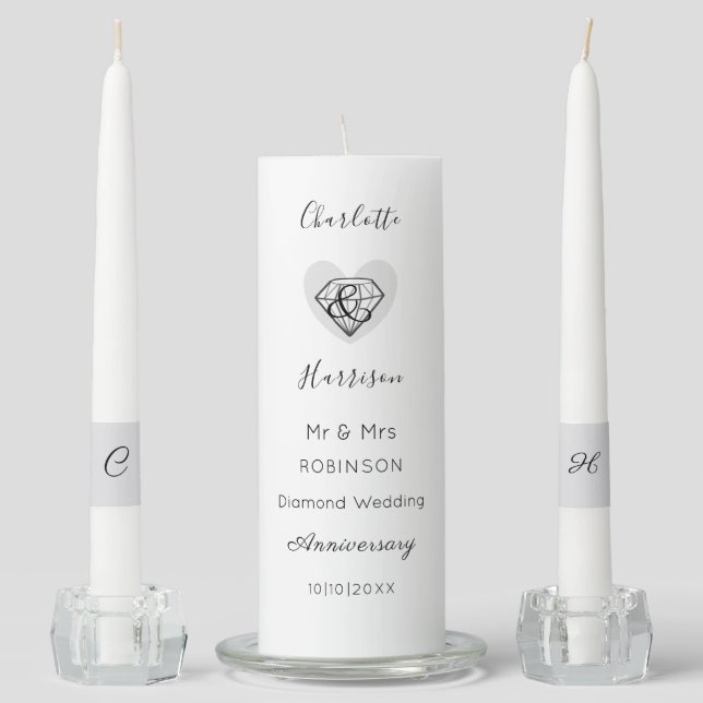 Diamond 60th Wedding Anniversary Personalized Unity Candle Set (Front)