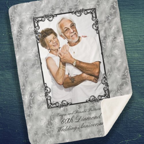 Diamond 60th Wedding Anniversary Photo Monogram Sherpa Blanket