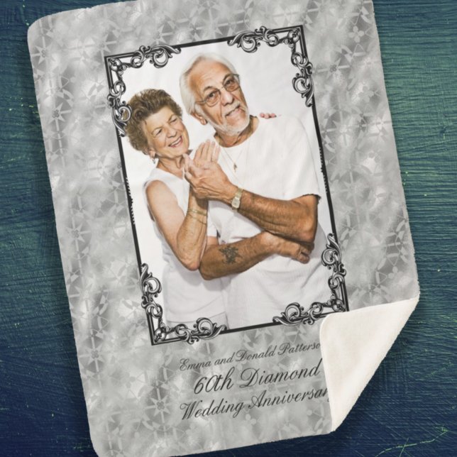 Diamond 60th Wedding Anniversary Photo Monogram Sherpa Blanket (Creator Uploaded)