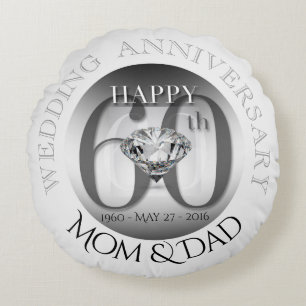 Diamond 60th Wedding Anniversary Round Pillow