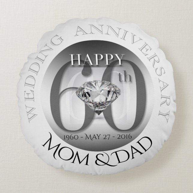 Diamond 60th Wedding Anniversary Round Pillow (Front)