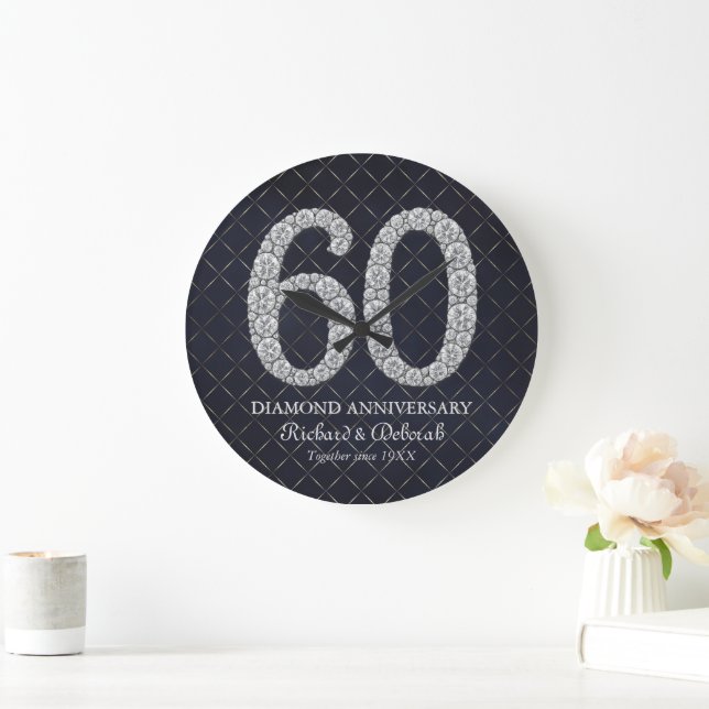 Diamond 60th Wedding Anniversary Wall Large Clock (Home)