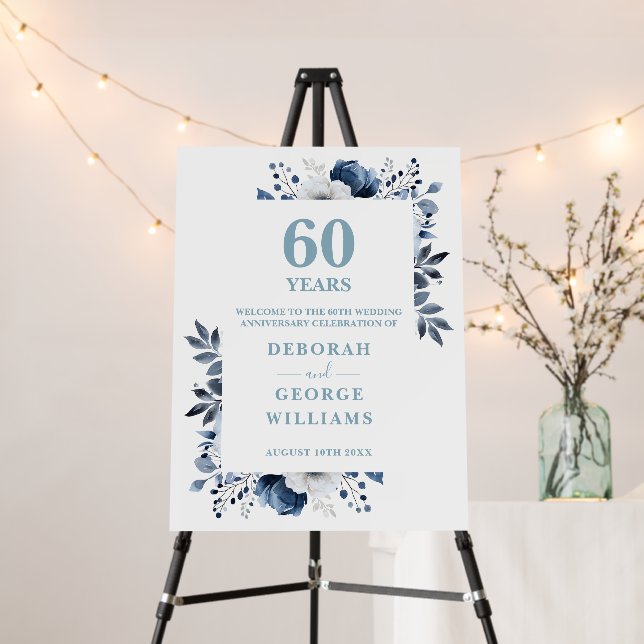 Diamond 60th Wedding Anniversary Welcome Sign (In Situ (Stand))