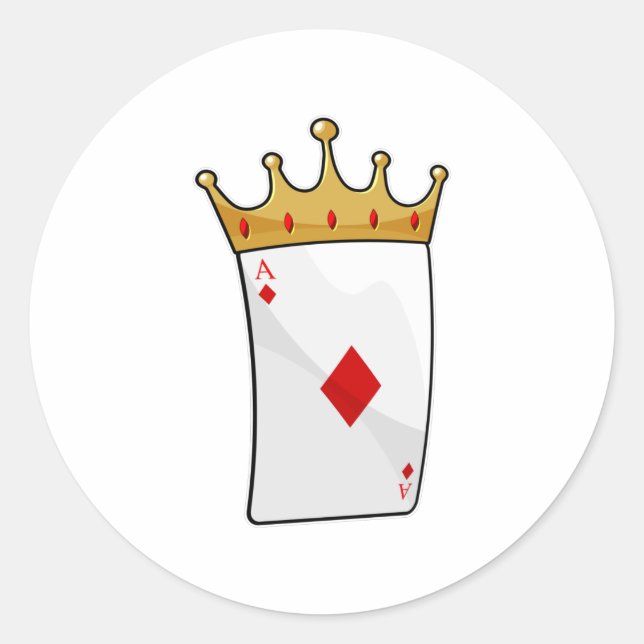 Diamond Ace with King Crown Classic Round Sticker (Front)