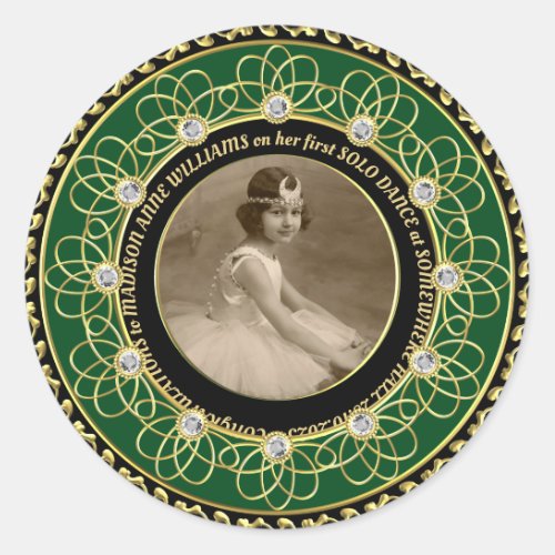 Diamond Add Your Photo Commemorative Gold Green Classic Round Sticker