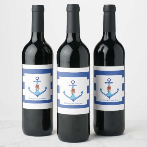 Diamond Anchor Fabulous Ocean Wedding Wine Label