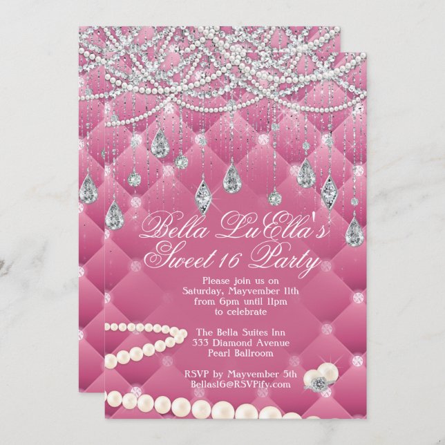Diamond and Bling Party Invitations (Front/Back)