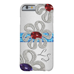 Diamond and Gem Encrusted Flowers (Monogrammed) Barely There iPhone 6 Case