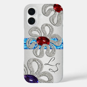 Diamond and Gem Encrusted Flowers (Monogrammed) iPhone 16 Case