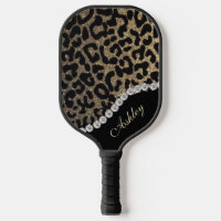 Diamond and Leopard Glitter Add Name Pickleball Paddle