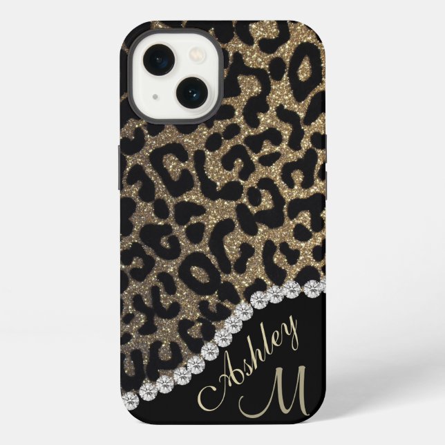 Diamond and Leopard Glitter Monogram Case-Mate iPh Iphone Case (Back)