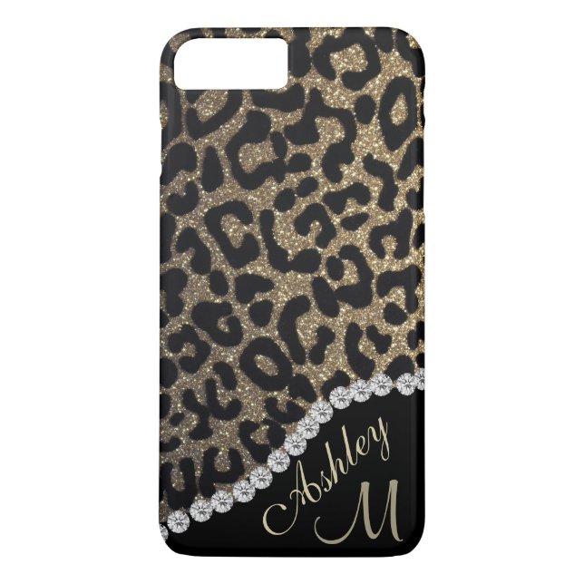 Diamond and Leopard Glitter Monogram Case-Mate iPhone Case (Back)
