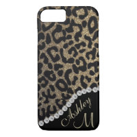 Diamond and Leopard Glitter Monogram iPhone 8/7 Case